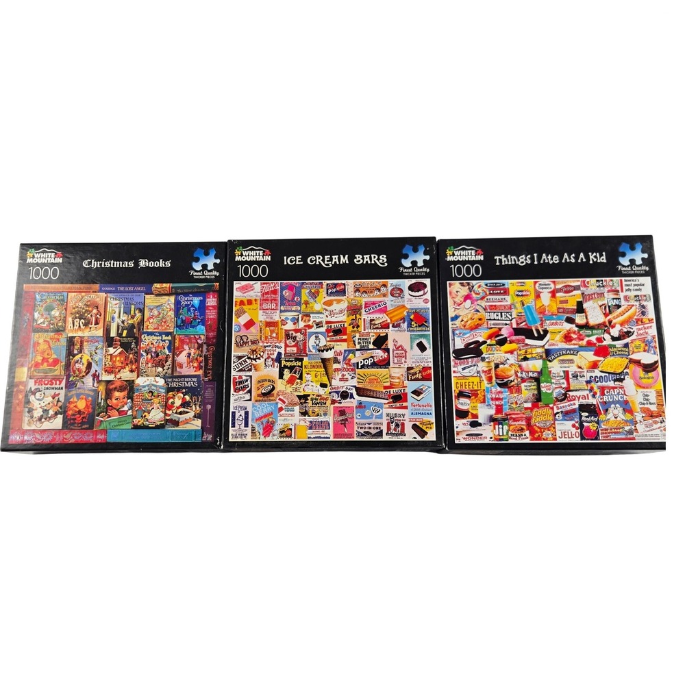 White Mountain 1000 Piece Puzzles Christmas Books Ice Cream Nostalgia Lot 3